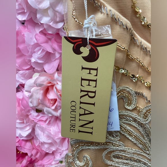 feriani couture 26286 Gold Beaded Long High Neck Mermaid Sleeveless Dress NWT - Picture 3 of 7